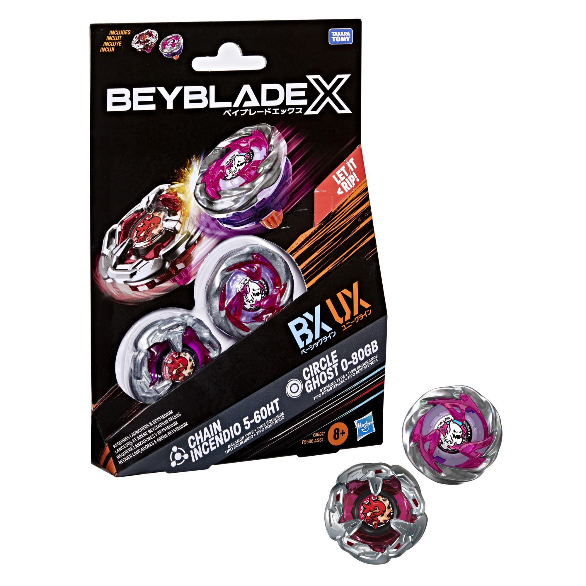 BeyBlade Dual Set Chain Incendio 5-60HT BX Circle Ghost 0-80GB UX